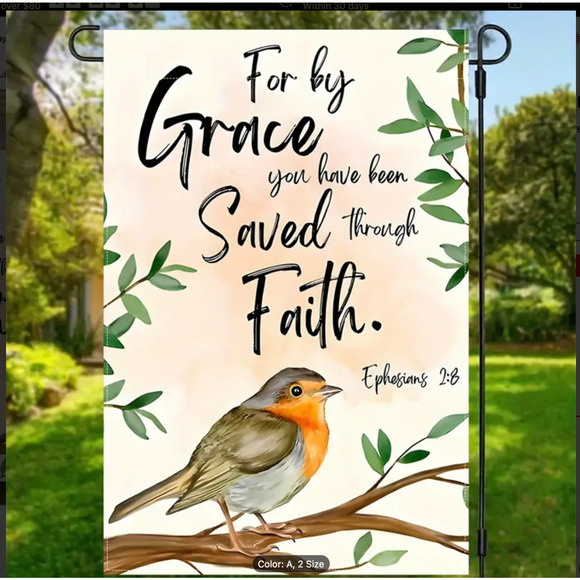 Faith-Inspired Double-Sided Garden Flag- 'For Grace You Have Been Saved' Welcome - Picture 3 of 6